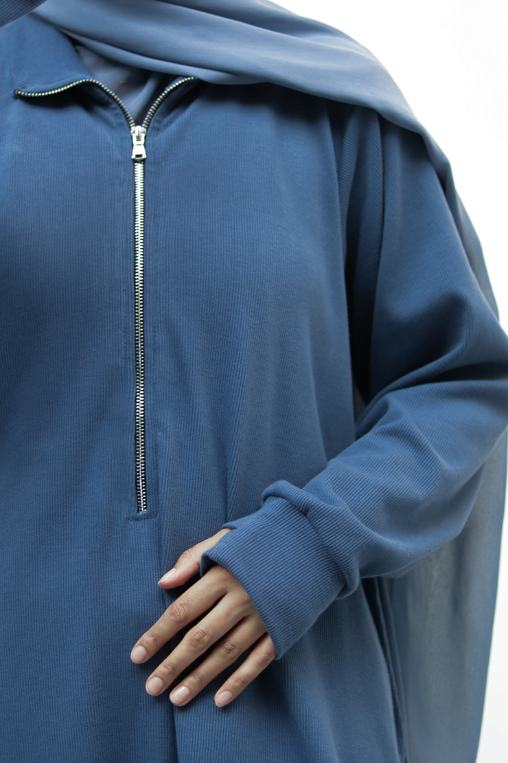 Blueberry Cream Knit Abaya 2 Blueberry Cream Knit Abaya - Image 2