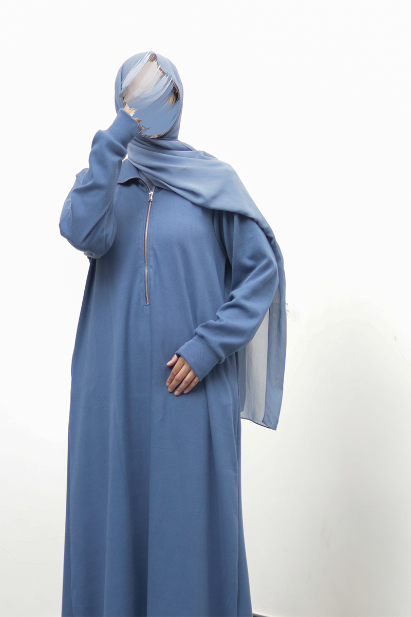Blueberry Cream Knit Abaya 3 Blueberry Cream Knit Abaya - Image 3