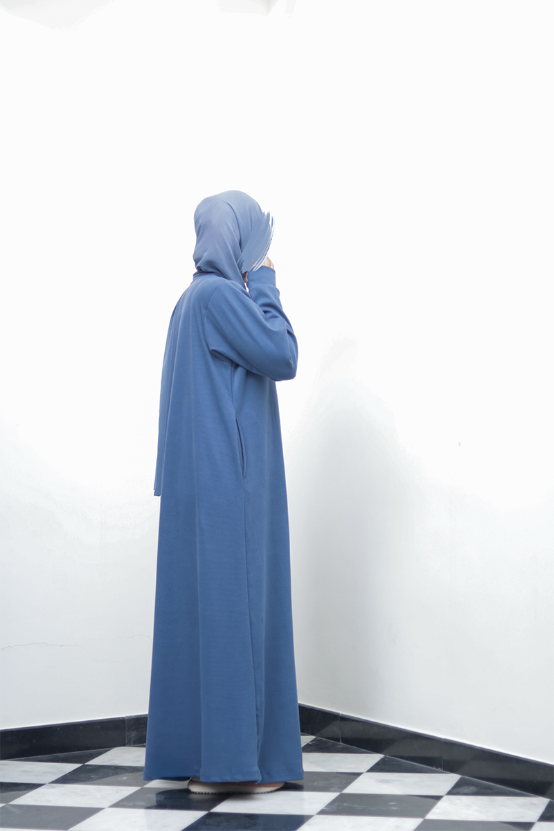 Blueberry Cream Knit Abaya 4 Blueberry Cream Knit Abaya - Image 4