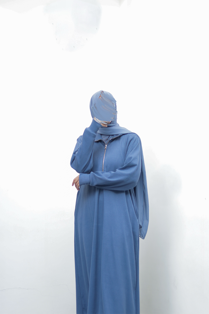 Blueberry Cream Knit Abaya 5 Blueberry Cream Knit Abaya - Image 5