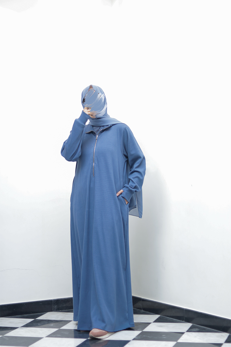 Blueberry Cream Knit Abaya 1 Blueberry Cream Knit Abaya