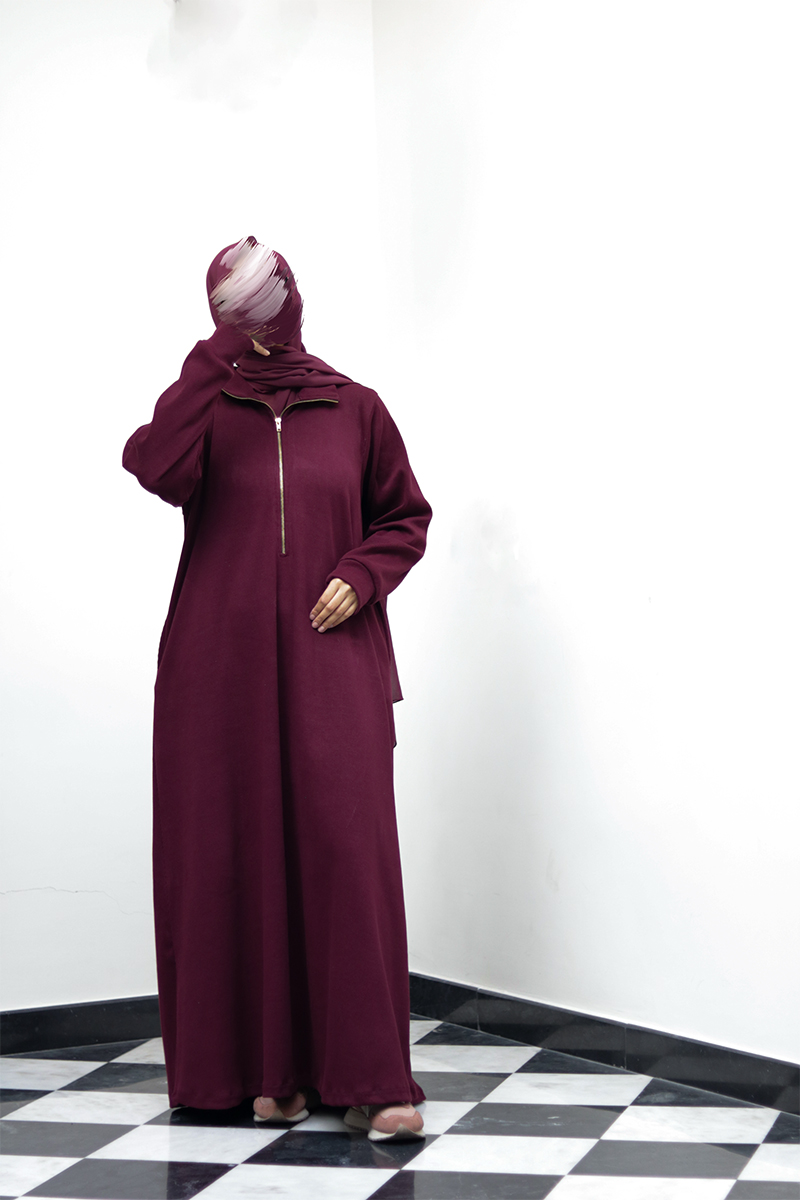 Burgundy Knit Abaya 6 Burgundy Knit Abaya - Image 6