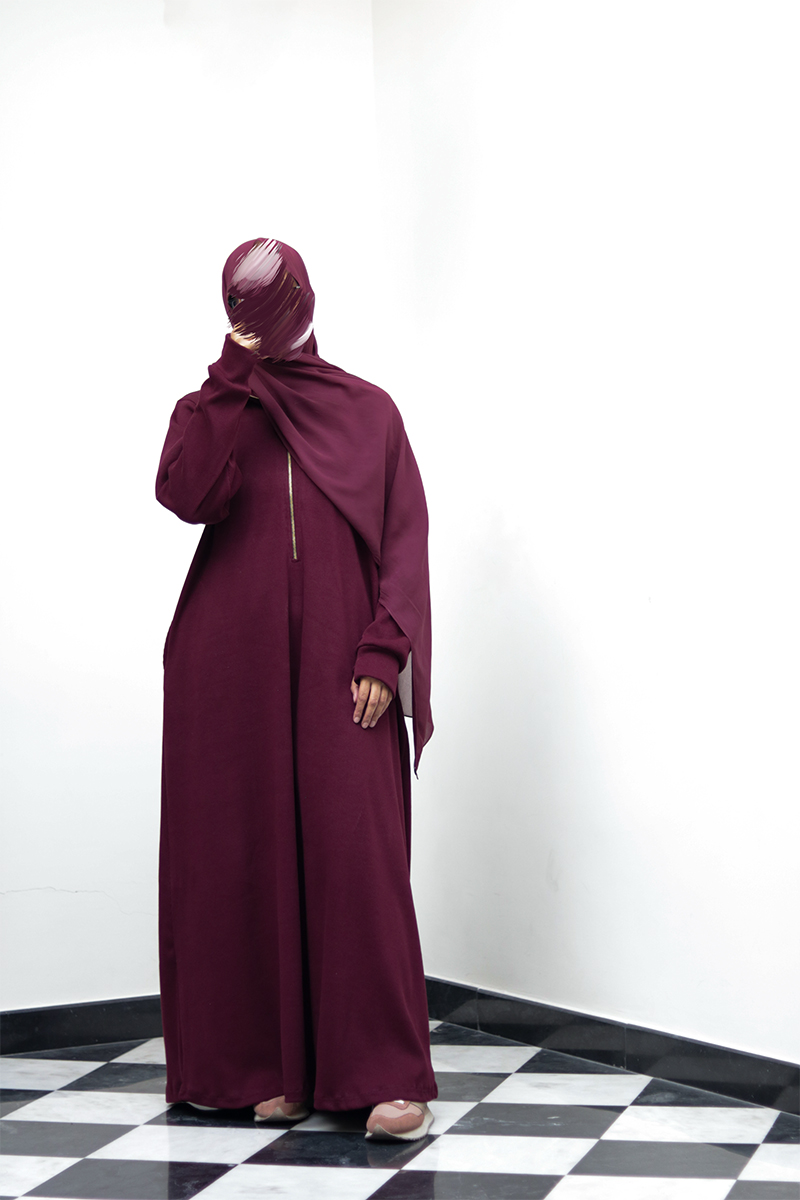 Burgundy Knit Abaya 5 Burgundy Knit Abaya - Image 5
