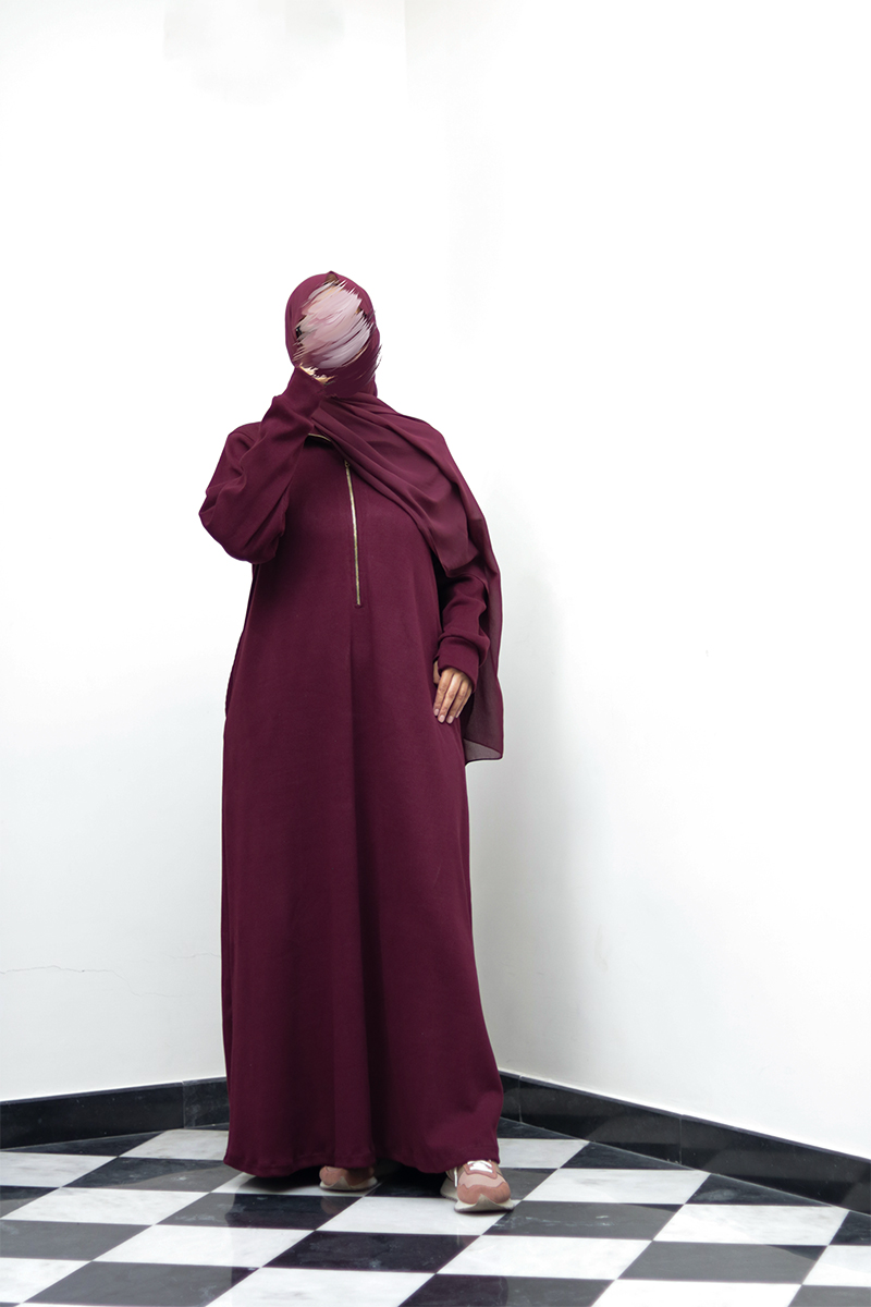 Burgundy Knit Abaya 3 Burgundy Knit Abaya - Image 3