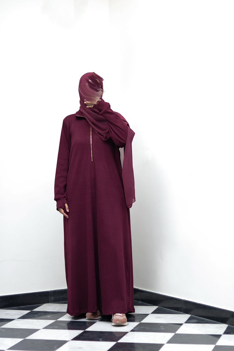 Burgundy Knit Abaya 2 Burgundy Knit Abaya - Image 2