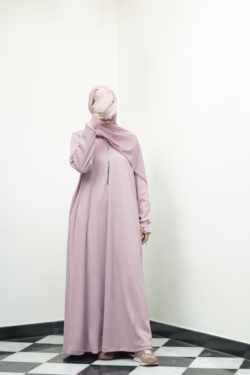 Dreamy Pink Knit Abaya 2 Dreamy Pink Knit Abaya - Image 2