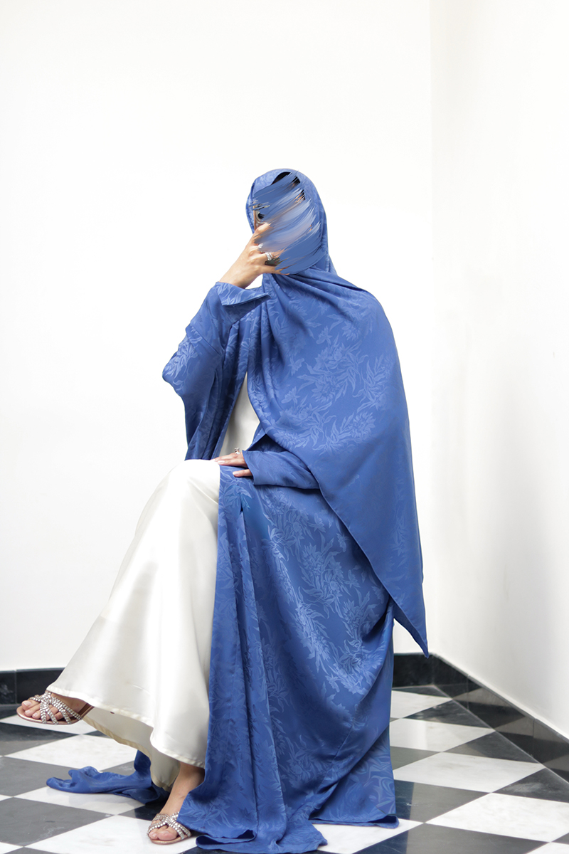 Fleur Blue Silk Abaya 6 Fleur Blue Silk Abaya - Image 6