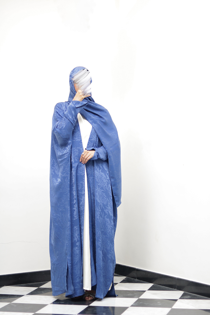 Fleur Blue Silk Abaya 5 Fleur Blue Silk Abaya - Image 5