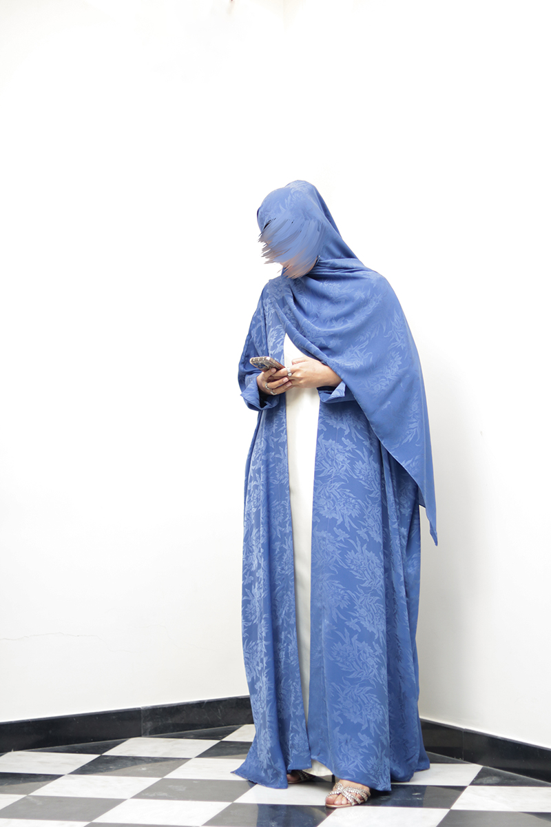 Fleur Blue Silk Abaya 3 Fleur Blue Silk Abaya - Image 3