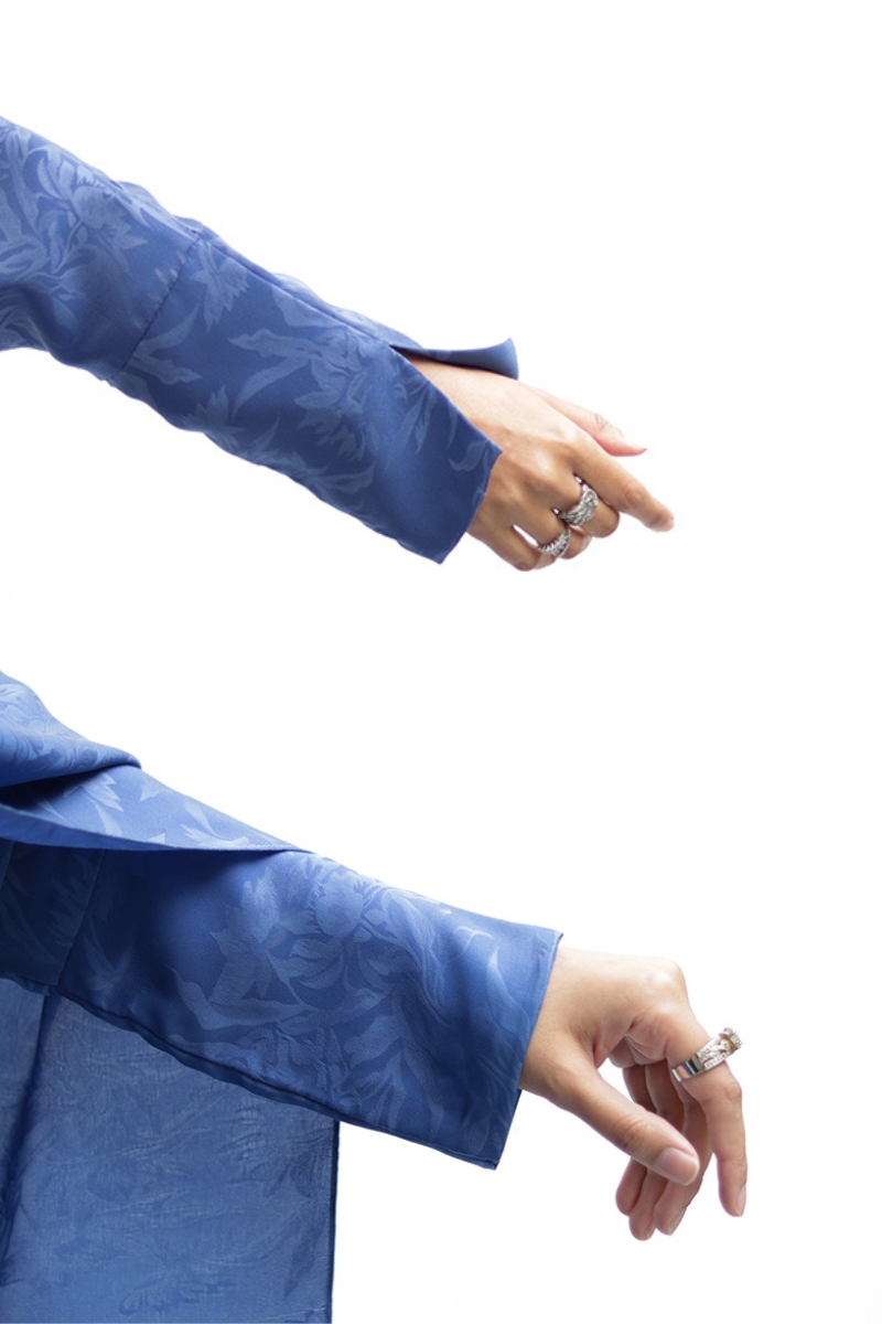 Fleur Blue Silk Abaya 2 Fleur Blue Silk Abaya - Image 2