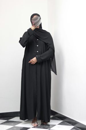 Black Button-line Abaya