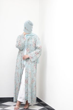 Aqua Embroidered Kimono Abaya