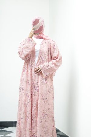 Blush Embroidered Kimono Abaya