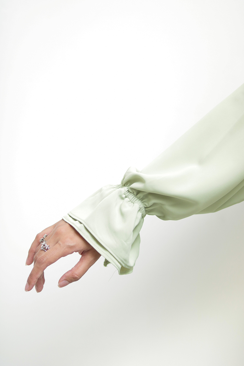 Pistachio Gelato Petal Buttoned Abaya 2 Pistachio Gelato Petal Buttoned Abaya - Image 2