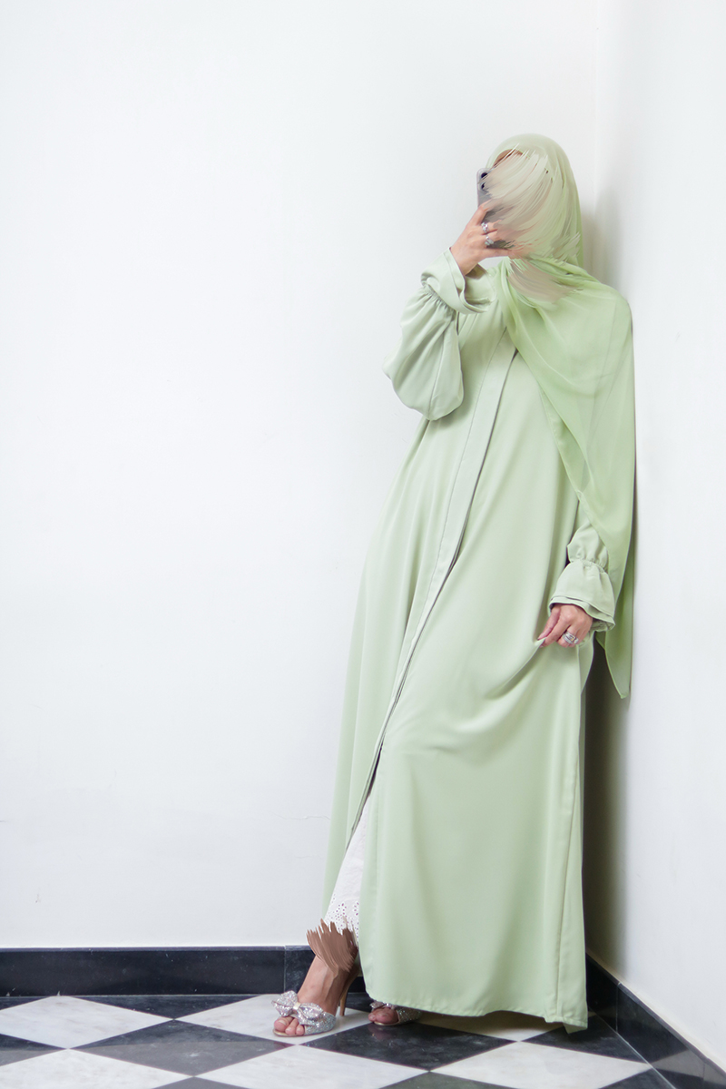 Pistachio Gelato Petal Buttoned Abaya 6 Pistachio Gelato Petal Buttoned Abaya - Image 6