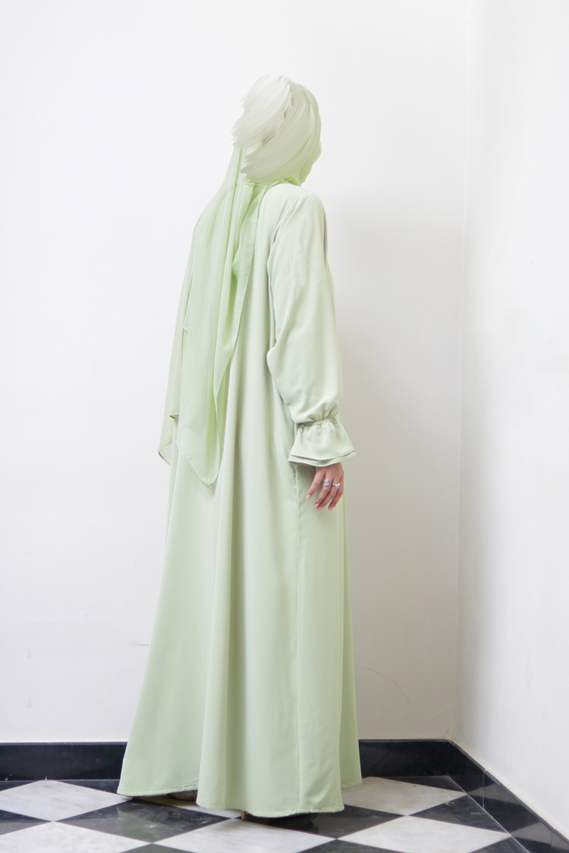 Pistachio Gelato Petal Buttoned Abaya 5 Pistachio Gelato Petal Buttoned Abaya - Image 5