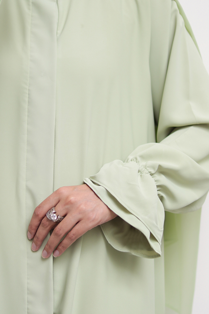 Pistachio Gelato Petal Buttoned Abaya 10 Pistachio Gelato Petal Buttoned Abaya - Image 10