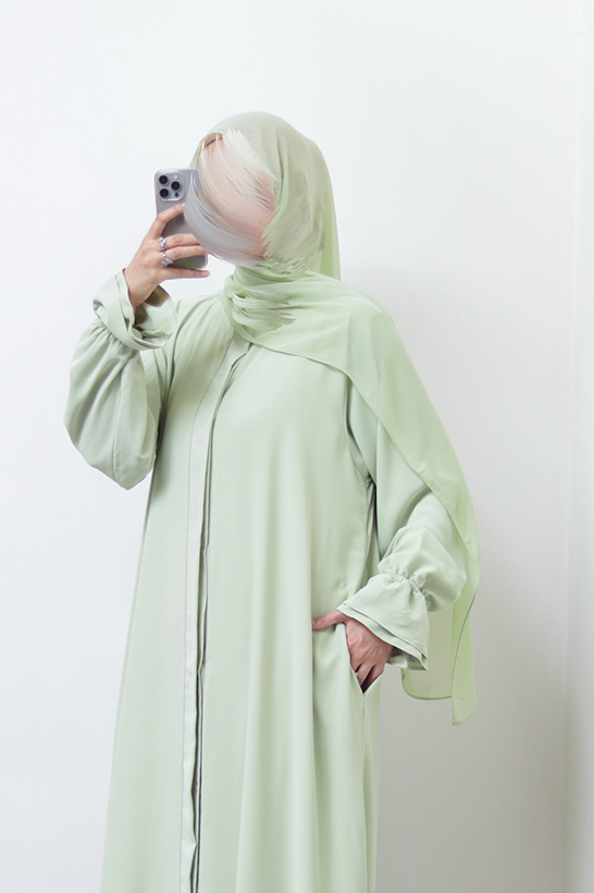Pistachio Gelato Petal Buttoned Abaya 8 Pistachio Gelato Petal Buttoned Abaya - Image 8