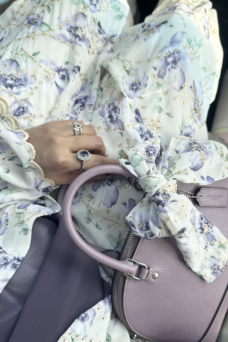 Lavender Floral Embroidered Kimono Abaya 8 Lavender Floral Embroidered Kimono Abaya - Image 8