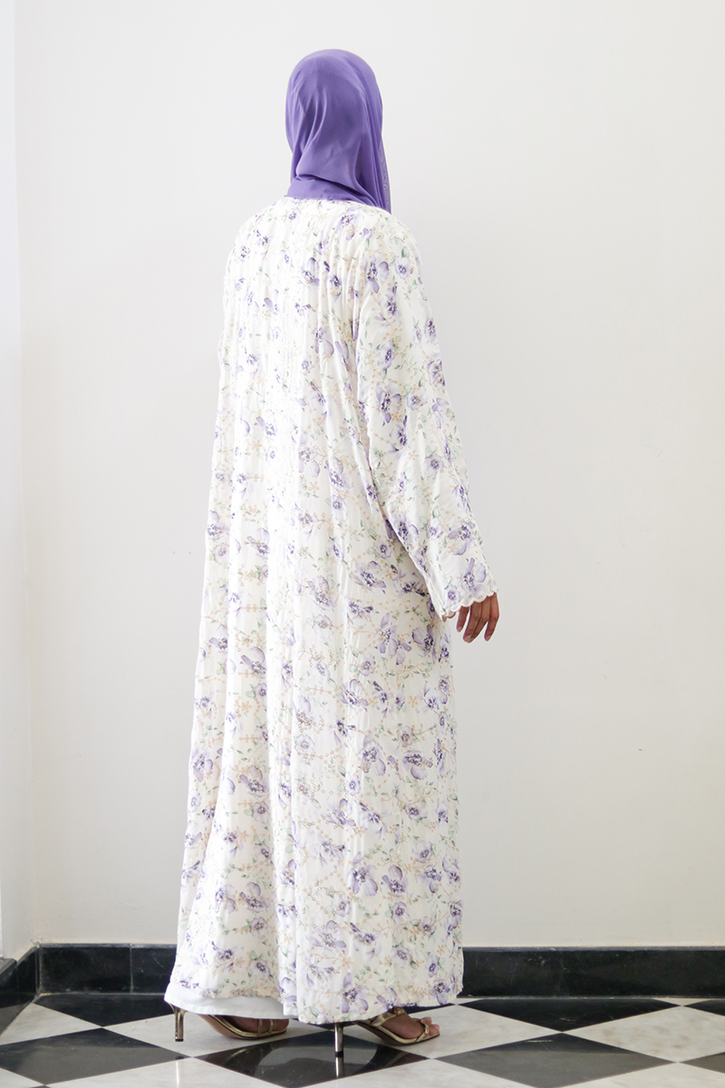 Lavender Floral Embroidered Kimono Abaya 7 Lavender Floral Embroidered Kimono Abaya - Image 7