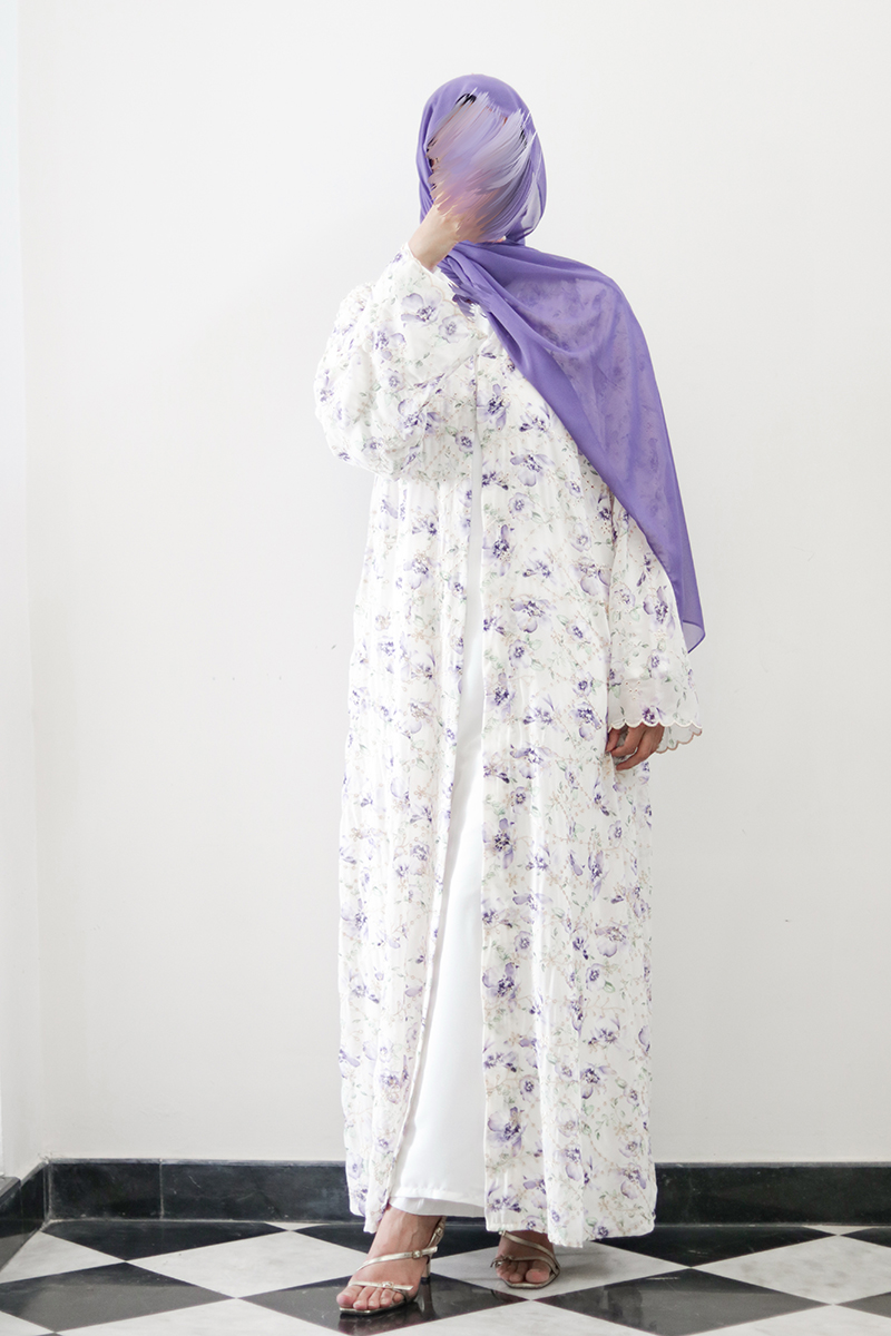 Lavender Floral Embroidered Kimono Abaya 4 Lavender Floral Embroidered Kimono Abaya - Image 4