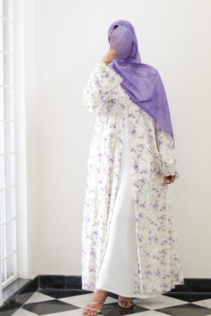 Lavender Floral Embroidered Kimono Abaya