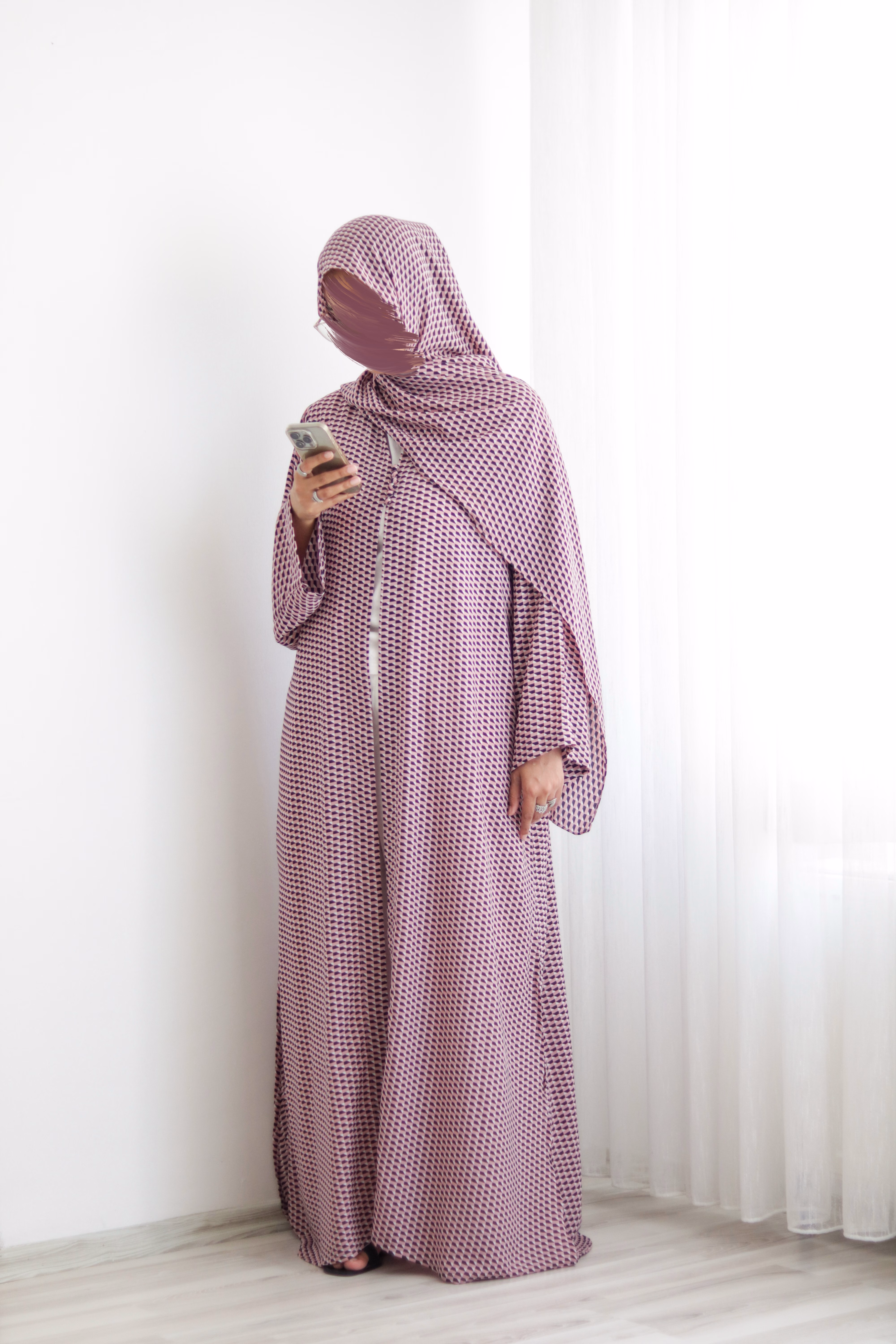 Pink Geometric Kimono Abaya - Image 6