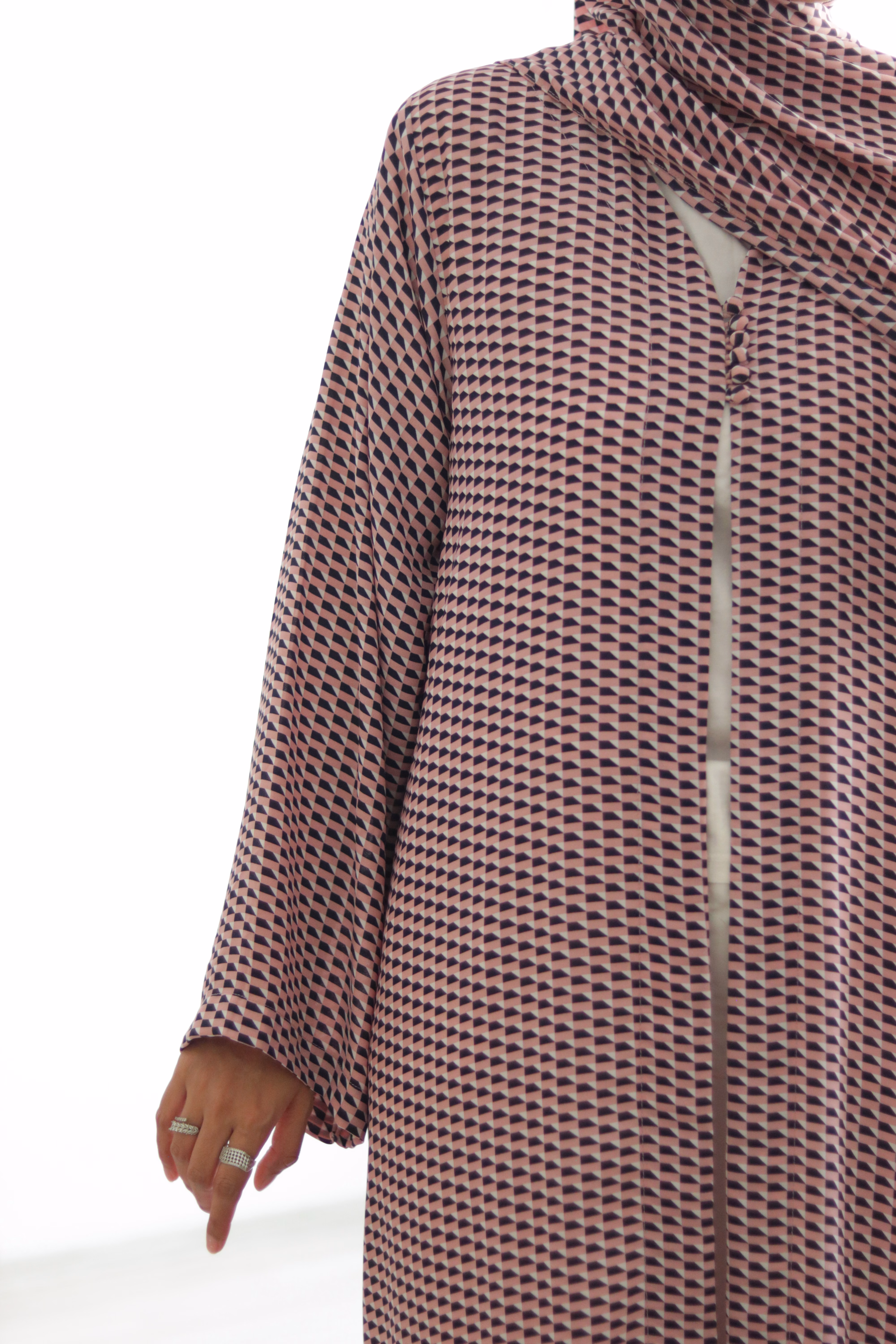 Pink Geometric Kimono Abaya - Image 4