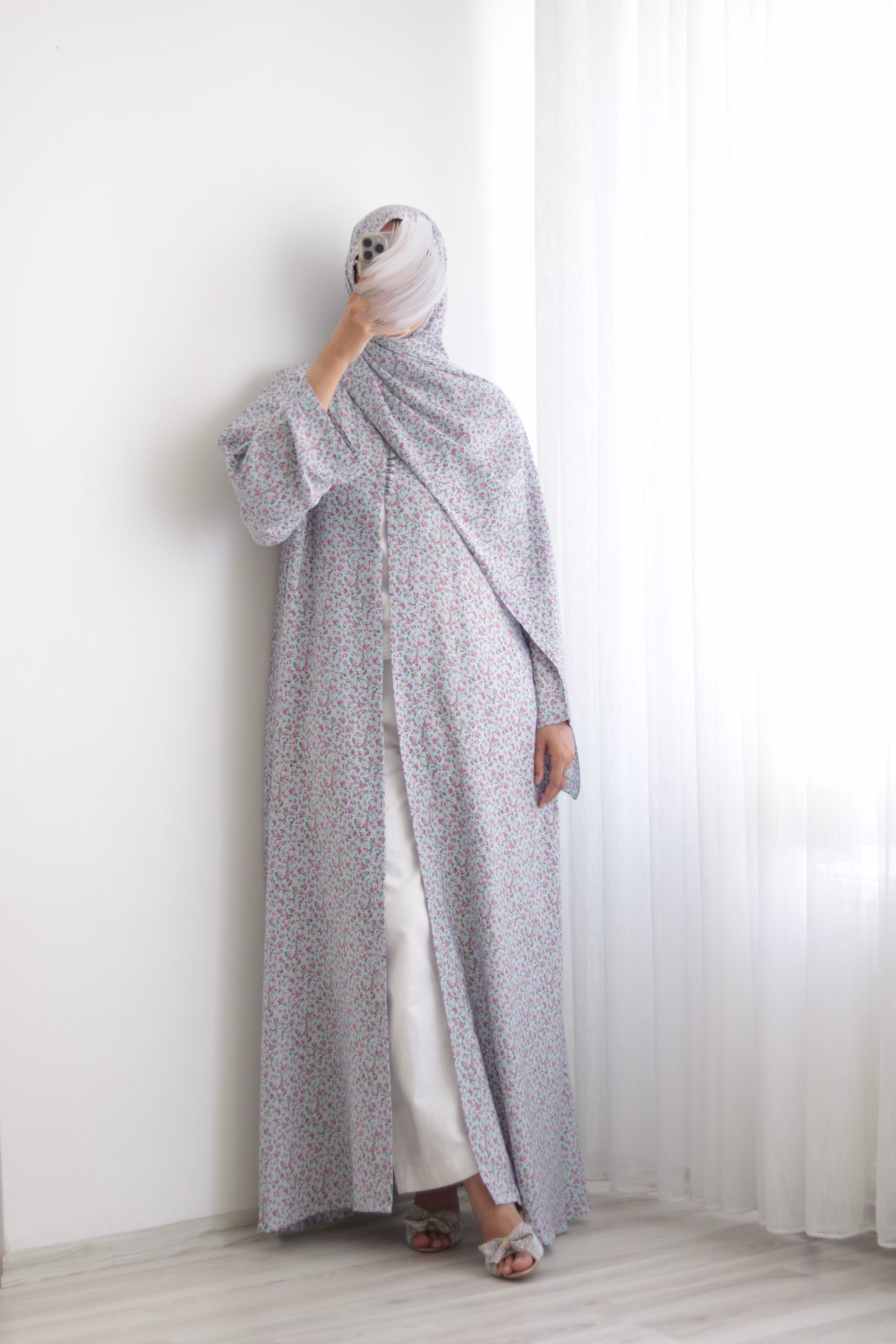 Turquoise Floral Kimono Abaya