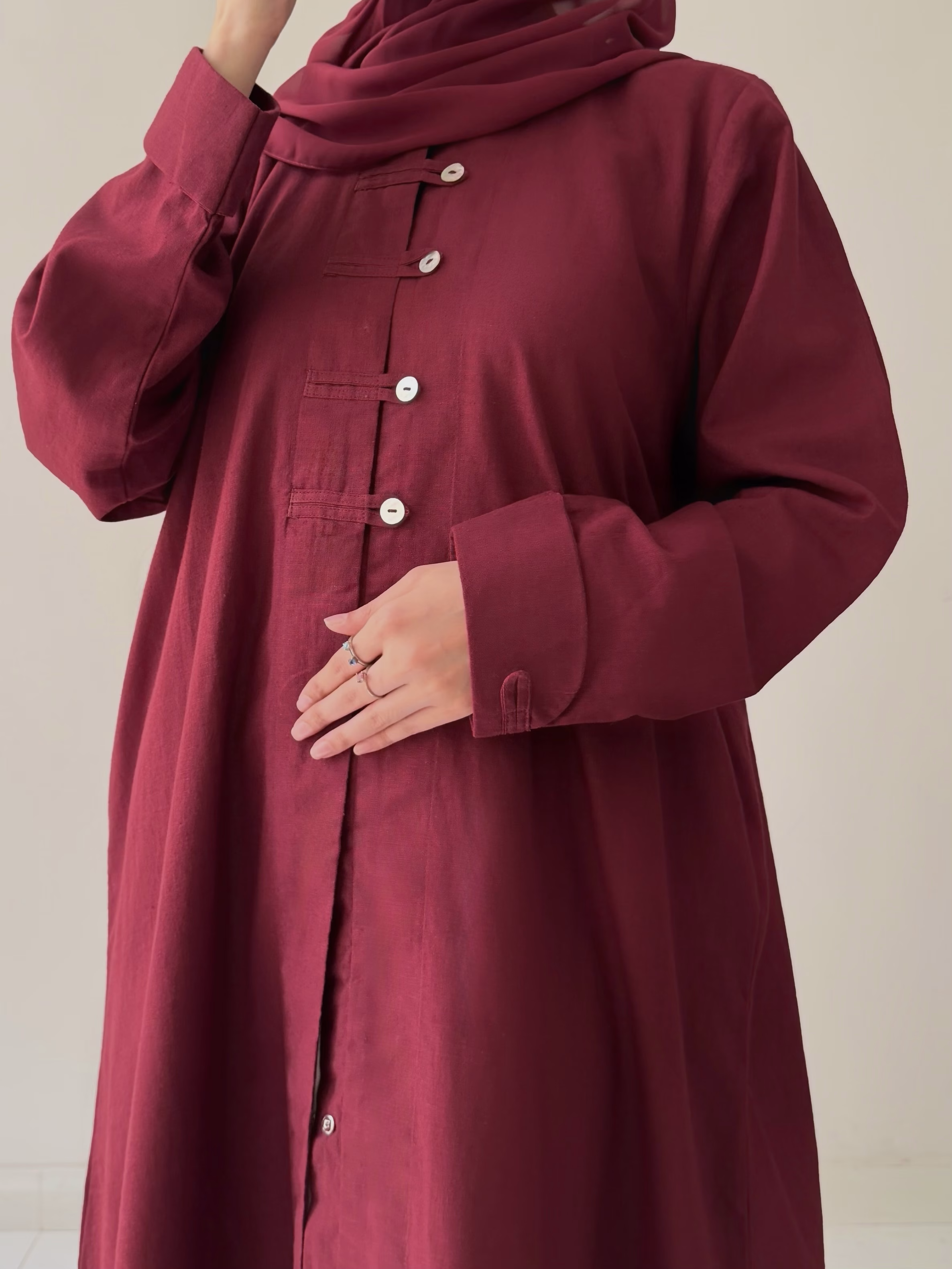 Rosewood Button-Line Abaya - Image 7
