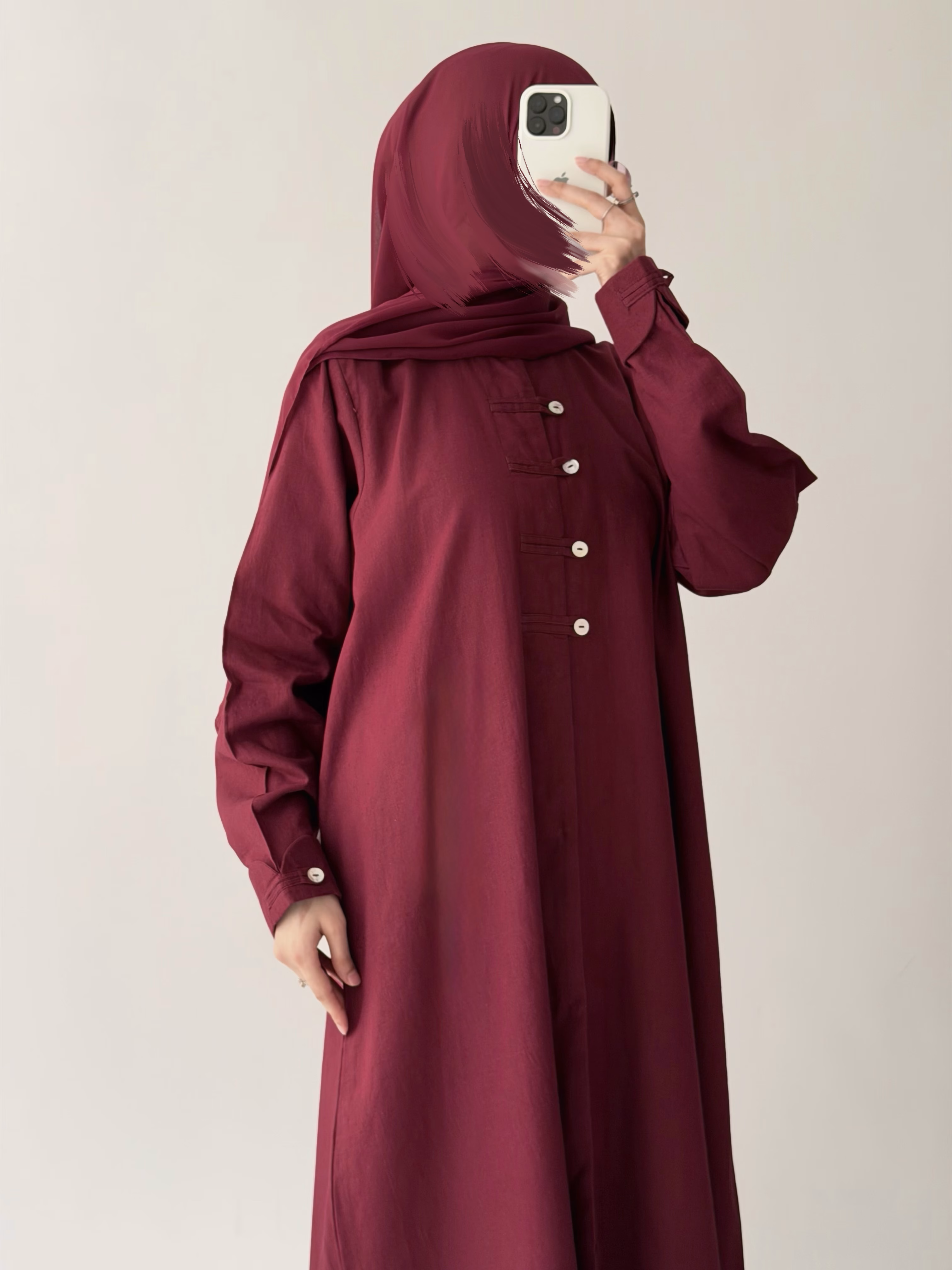 Rosewood Button-Line Abaya